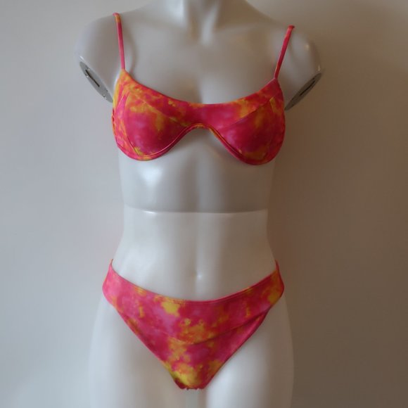 Lovers + Friends Other - Womens Lovers  + Friends Pink Yellow Tie Dye Underwire Top/S Bottom/XS Bikini *